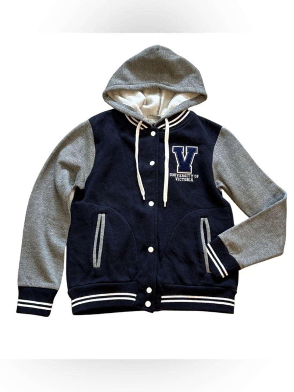 MV Sport University Of Victoria Navy and Gray Hooded Varsity Jacket